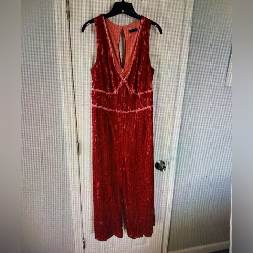 City Chic Red/Nude Lace Wide-Leg Jumpsuit, Size 20